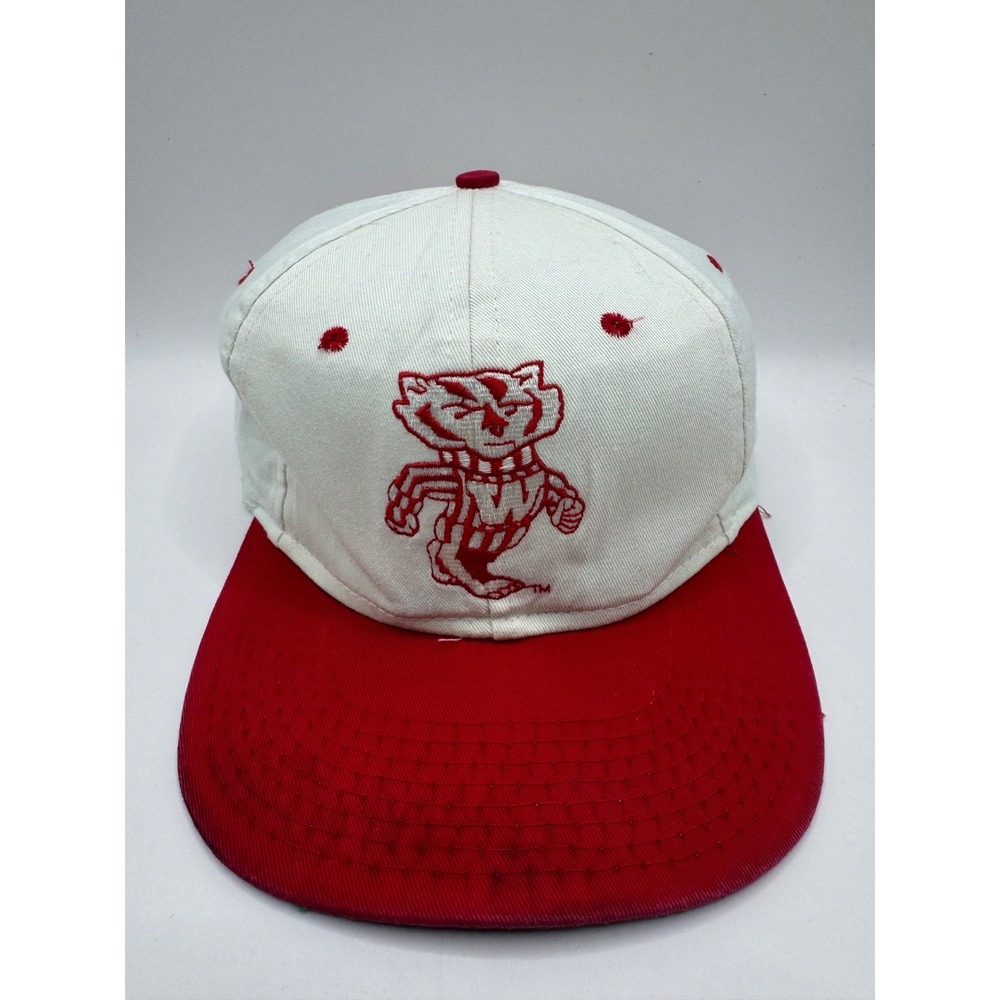 VTG Wisconsin Badgers Bucky Snapback Hat White Red Green Underbill NCAA